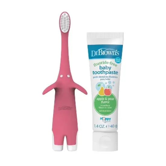 Dr. Brown's Infant-to-Toddler Training Toothbrush & Fluoride-Free Baby Toothpaste Pear & Apple Flavor - 0-3 years - Pink Elephant image {12}