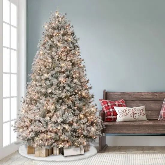 Puleo 7.5' Pre-Lit Flocked Idaho Spruce Artificial Christmas Tree image {2}