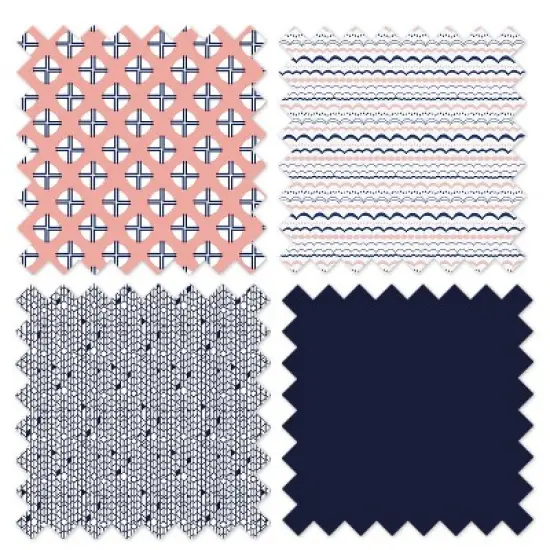 Bacati - Olivia Coral/Navy Collapsible Laundry Hamper image {5}