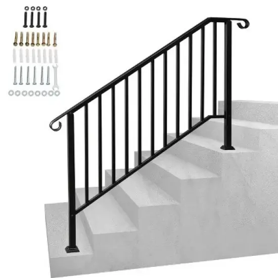 Racxily Outdoor Stair Handrail for 1 to 4 Steps Black Carbon, Steel Transitional Hand Rail Kit, Seniors Entryway Step Support image {9}