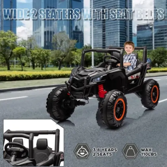 24V Ride On Toys for Big Kids, 2 Seater 24V Electric Vehicles w/Remote Control, 20" Spacious Seat,Music, Bluetooth, for Kids image {1}