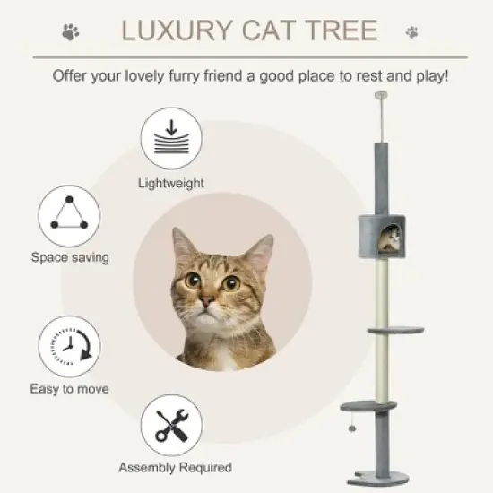 Multipet 85.5" Cat Tree Height Adjustable Condo with Scratching Post, Hanging Balls, Rest Post image {3}