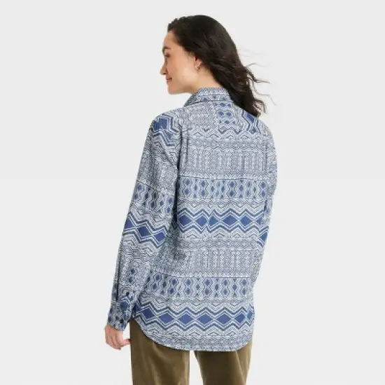 Houston White Adult Long Sleeve African Woven Button-Down Shirt - Blue image {1}