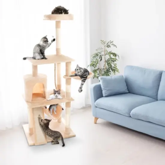 Pet Adobe 4-Tier Cat Tower and Kitty Condo, Gray image {2}