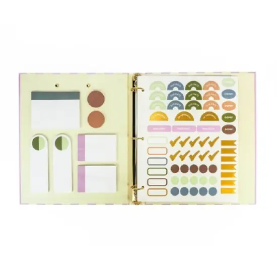 Best Year Ever 1" 3 Ring Binder Tan/Purple Stripes image {2}