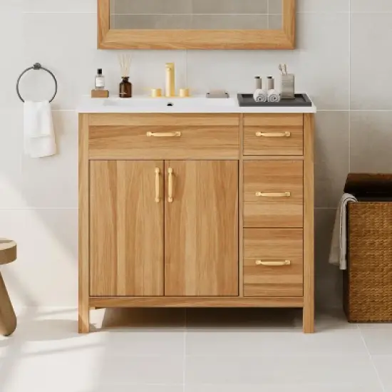 Merax Modern Storage Bathroom Vanity with Ceramic Sink, Wood image {1}