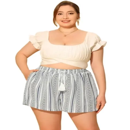 Agnes Orinda Women's Plus Size Boho Holiday Beach Pocket Casual Shorts image {2}