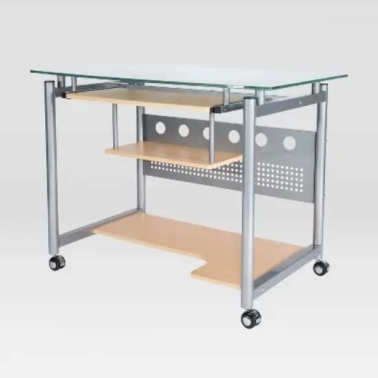 Rolling Computer Desk Glass/Silver - Techni Mobili image {4}