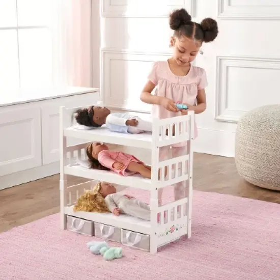 Badger Basket 1-2-3 Convertible Doll Bunk Bed with Bedding and Baskets - White Rose image {1}