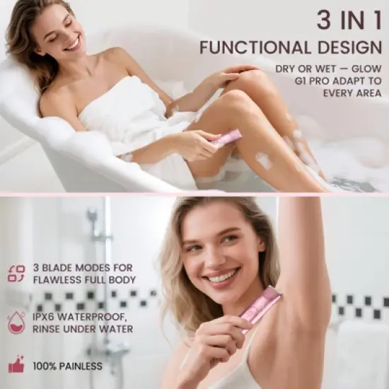 LILA by AKUNBEM Glow G1 Pro 3-in-1 Women's Bikini Trimmer, Facial Shaver & Nose Hair Trimmer - Waterproof, Portable, with USB Charging image {5}