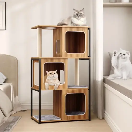 Tangkula Modern Cat Tree for Indoor Kittens Cat Tower House w/ Metal Frame Large Platform image {2}