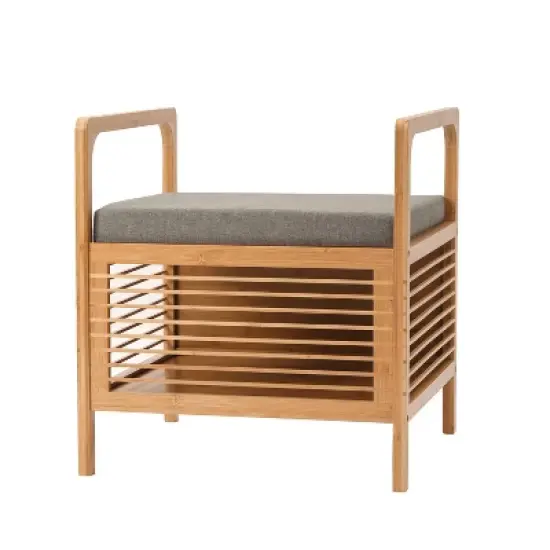 Proman Products Square Cambridge Bamboo Storage Shoe Bench Natural: Upholstered Entryway Bench with Cushion, Modern Style image {2}