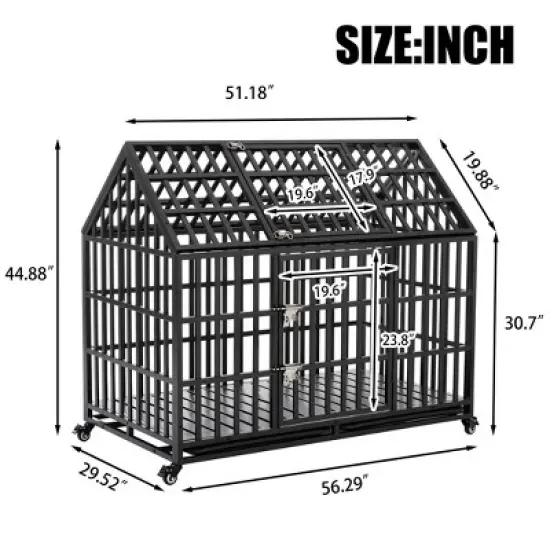 52" Heavy Duty Dog Crate Large Dog cage Strong Metal Dog Kennels and Crates for Large Dogs image {9}