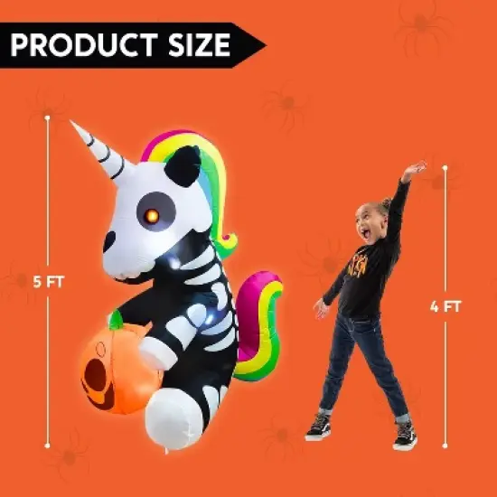 Joyfy 5 FT Halloween Inflatables Outdoor Decoration, Inflatable Sitting Skeleton Unicorn with LEDs for Halloween Party Outside Yard Garden Decorations image {8}