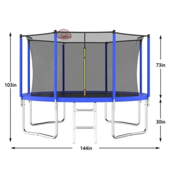 GDFStudio David Outdoor/Indoor Galvanized Steel Ladder Round Trampoline with Enclosure and Basketball Hoop image {2}