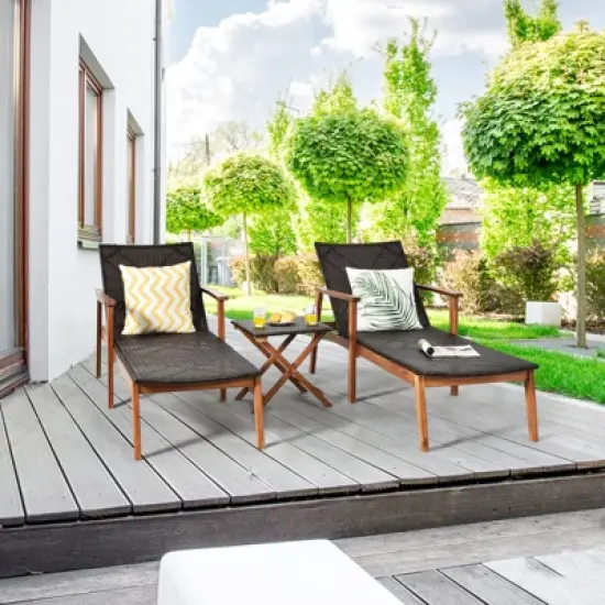 Tangkula 3PCS Chaise Lounge Set 4-Level Folding Chaise Lounge Adjustable Outdoor Beach with Wicker Side Table image {3}