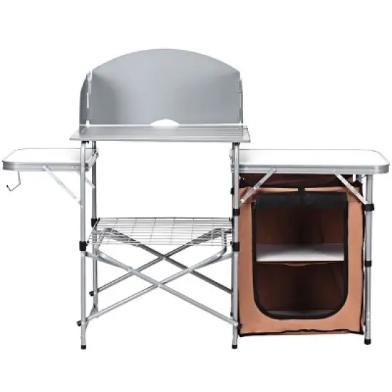 Costway Foldable Camping Table Outdoor BBQ Portable Grilling Stand w/Windscreen Bag image {8}