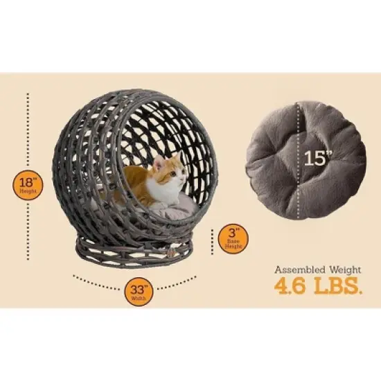 Huntley Pet Rattan Cat Bed Condo, Elevated with Round cushion image {9}