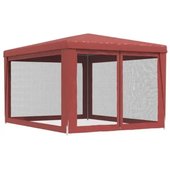 vidaXL Red Party Tent with 4 Mesh Sidewalls, Heavy-Duty Iron Frame, UV and Water-Resistant Roof, Ideal for Outdoor Gatherings and Events image {4}