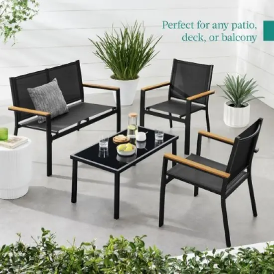 Best Choice Products 4-Piece Outdoor Textilene Patio Conversation Furniture Set w/ Loveseat, Table image {2}