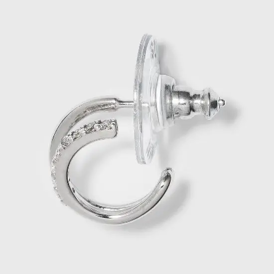 Sterling Silver Cubic Zirconia Double Post Hoop Earring Set 2pc - A New Day&trade; Silver image {1}