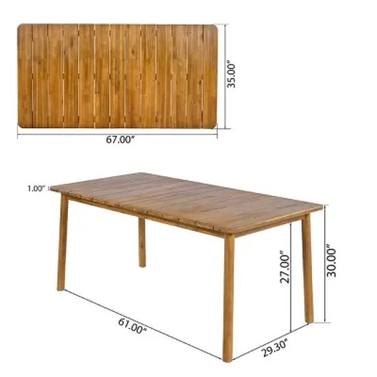 67" Outdoor Dining Table, Solid Acacia Wood Oblong Patio Table for Garden or Backyard &ndash; Cuddlewood image {3}