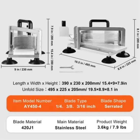VEVOR Commercial Tomato Slicer, 1/4"+3/8"+3/16" Tomato Cutter Slicer, Stainless Steel Heavy Duty Tomato Slicer Machine, Manual Tomato Slicer image {7}