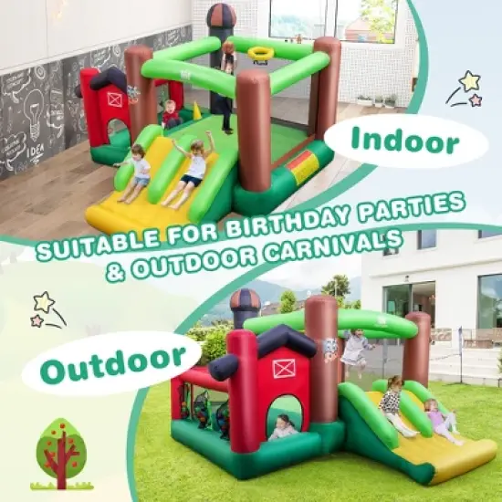 Costway Farm Themed Inflatable Castle Kids Bounce House w/ Double Slides image {5}