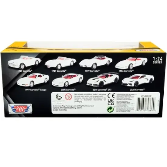 2020 Chevrolet Corvette C8 Stingray White with Red Interior "History of Corvette" Series 1/24 Diecast Model Car by Motormax image {1}