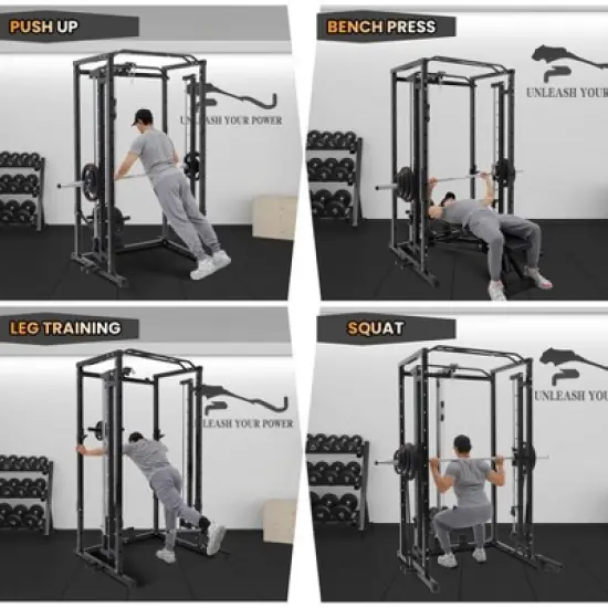 ODK Power Cage with Smithbar, 1600 Lbs Power Rack with LAT Pulldown, Multi-Functional Squat Rack, Power Cage for Home Gym Equipment image {6}