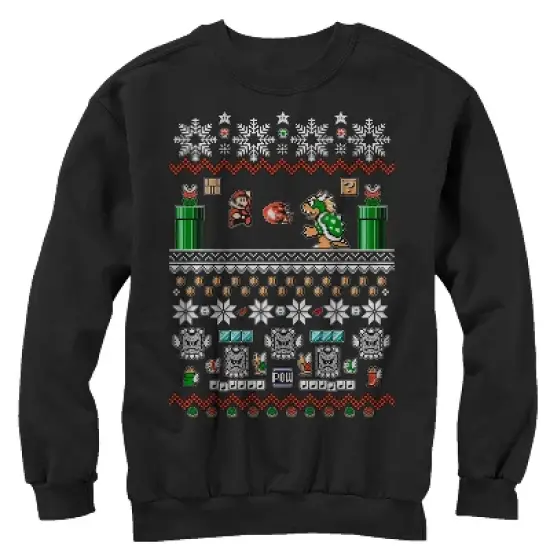 Men's Nintendo Ugly Christmas Mario and Bowser Sweatshirt image {4}