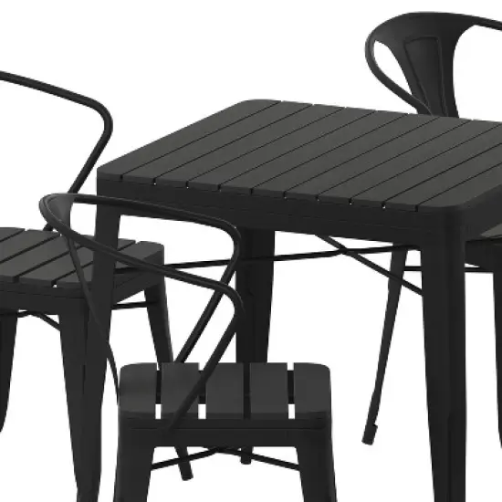 Merrick Lane Five Piece Indoor-Outdoor Dining Table and Chairs Set with 31.5" Square Table and 4 Metal Chairs in Black image {9}