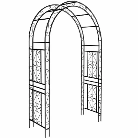 Lirago Black Metal Garden Arch-Galvanized Iron Trellis Rose Arch Outdoor Garden Decor with Gate Design 17.71"Dx90.55"Hx59.05"W image {7}