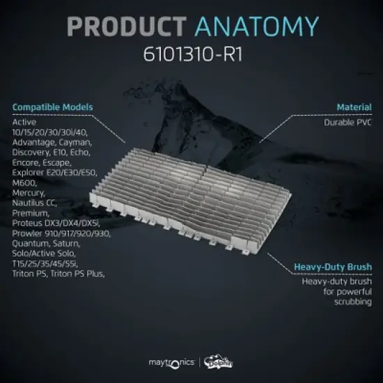Dolphin Maytronics Grey Diagnostic PVC S-Line Brush 6101310-R1 for Triton PS Replacement image {1}