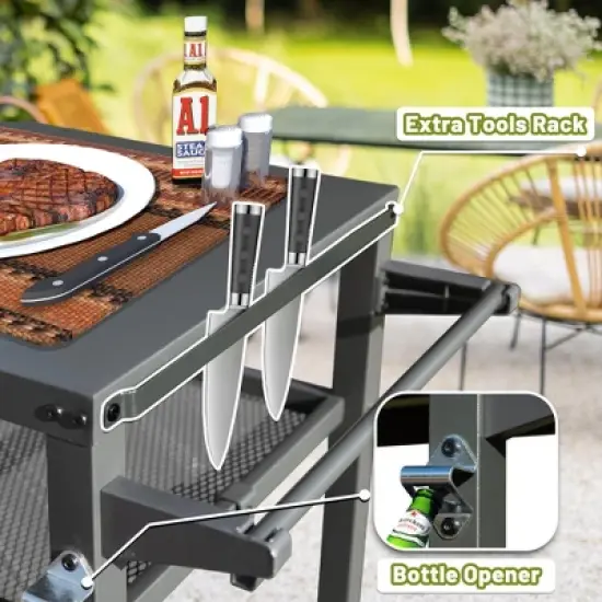 CLIHOME Outdoor 3-Shelf Grill Table,Stainless Steel Grill Cart Outdoor with Wheels image {1}