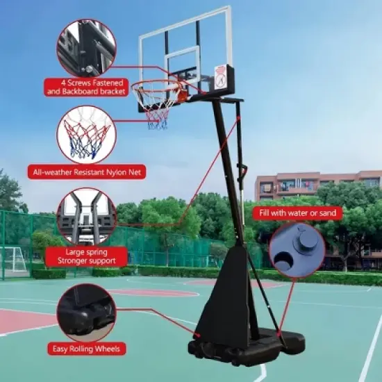 SKONYON 54 in. Portable Basketball Hoop System, Height Adjustable image {5}