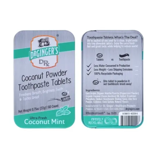 Dr. Ginger's Coconut Toothpaste Tablets - Mint - 60ct image {1}