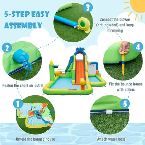 Tangkula Inflatable Water Slide 9-in-1 Blow-up Water Park for Kids with Splash Pool Climbing Wall Water Guns Basketball Toss image {4}