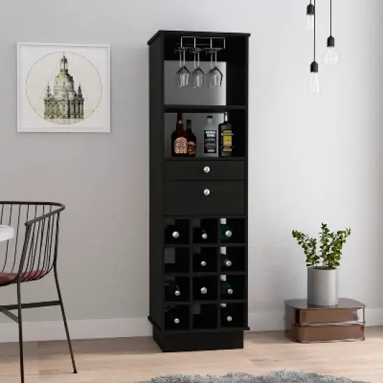 Gulches 12 Bottle Wine Rack with 2 Drawers, 1 Shelf, 24'' Top Decor Not Included, Collection Items Sold Separately image {7}