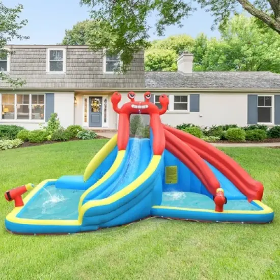 Costway Inflatable Water Slide Crab Dual Slide Bounce House Splash Pool W/ 950W Blower image {3}