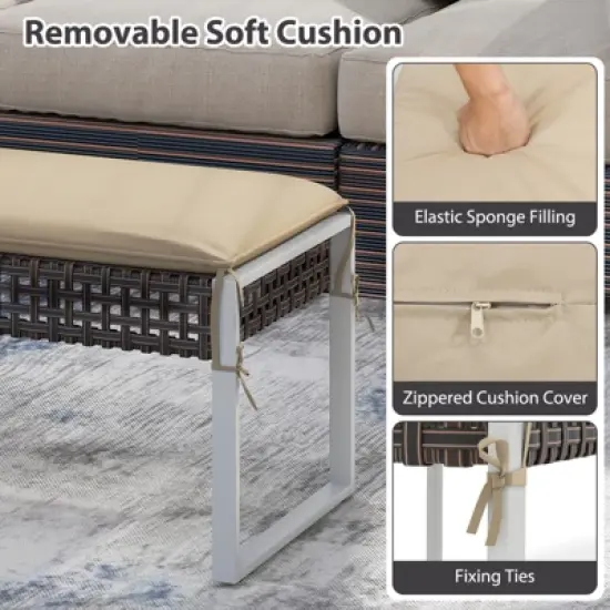 Tangkula 43 Inch Patio Rectangle Ottoman w/ Metal Legs & Seat Cushion image {6}