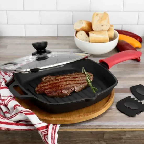 MegaChef 10.4 Inch Pre-Seasoned Cast Iron Griddle with Tempered Glass Lid image {6}
