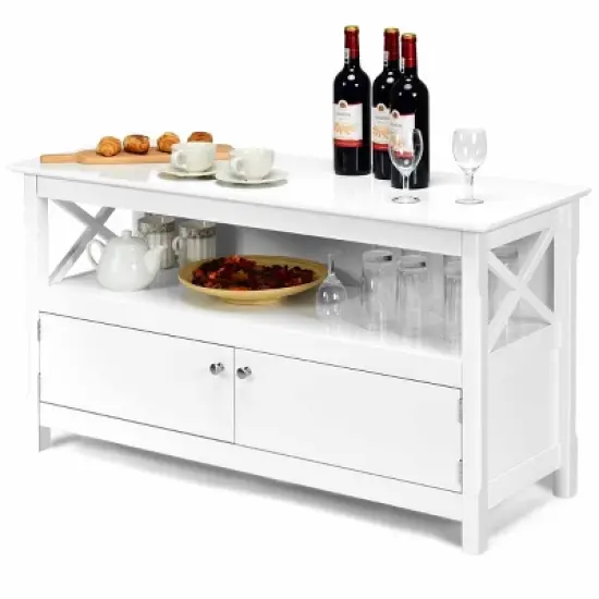 Tangkula TV Free Standing Wooden Cabinet Console Media Organizer Home Furniture image {6}