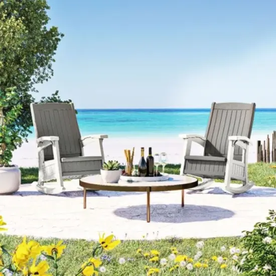 Suncast Outdoor Lightweight Portable Rocking Chair with 7 Gallon In-Seat Storage, Porch, Patio, Deck Furniture, 375 Pound Capacity, Dove Gray (2 Pack) image {4}