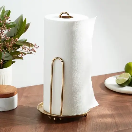 Delavan Collection Metal Wire Paper Towel Holder Gold - Threshold&trade;: Gold Kitchen Accessories, Napkin Holder, Freestanding image {1}