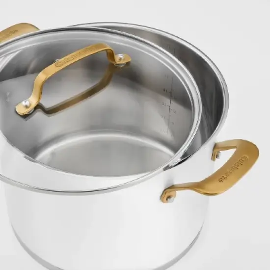 Cuisinart Classic 8pc Stainless Steel Cookware Set with Brushed Gold Handles Matte White: Induction & Oven Safe Pans image {10}