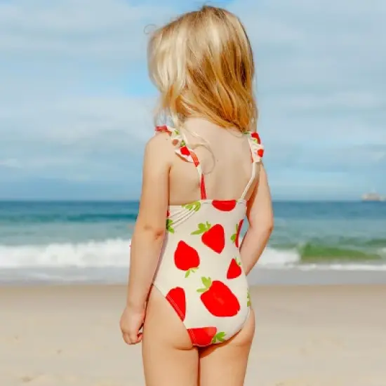 Girls' Ruffled Belted One Piece Swimsuit - Cupshe - White/Red image {2}