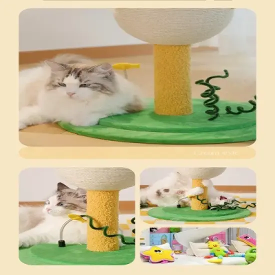 Cute Puffer Fish Cat Climbing Tree, 3-Tier Cat Tower with Scratching Post and Interactive Toy, Indoor Cat Climbing Frame for Small to Large Cats image {4}