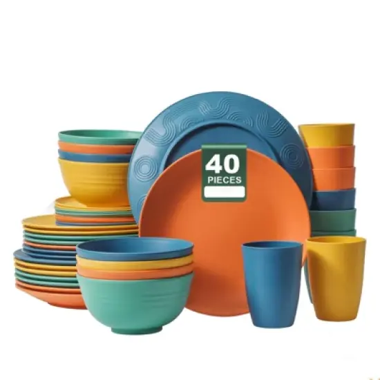 Itopfox 40-Piece Premium Wheat Straw Dinnerware Set, Service for 8, Unbreakable Plates & Bowls, Dishwasher & Microwave Safe, Eco-Friendly Kitchenware image {7}