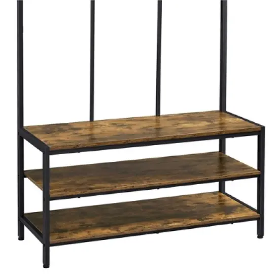 Yaheetech 73"H 3-IN-1 Hall Tree with 2 Shelves & 24 Hooks for Entryway/Hall, Rustic Brown image {4}